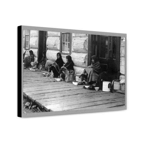 Canvas Print: Indians Sitting With Backs To Wall Selling Berries, circa 1900