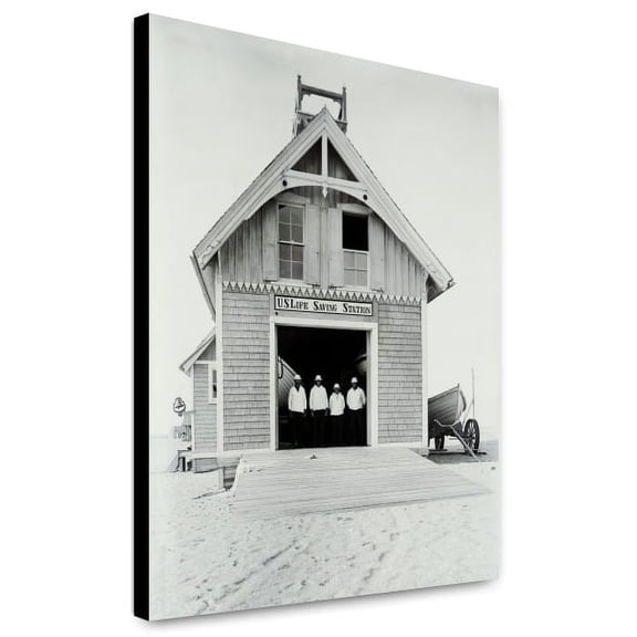 Canvas Print: Kill Devil Hills Lifesaving Station, With Four Crew Members Wearing
