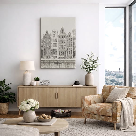 Canvas Print Line Drawing Architecture Wall Art Minimalist City Sketch Decorative for Living Room Bedroom - 12"x18"