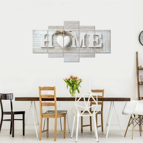 Canvas Print Love Sanctuary White Home Sweet Home Big Modern Wall Decor Painting 5 Piece HOME Sign Country Cottage Style Beige Homely Wood Grain Elegant(HOME LOVE)