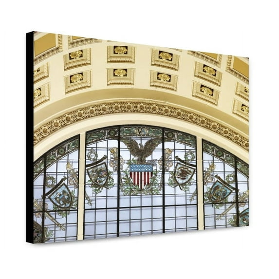 Canvas Print: Main Reading Room. Detail Of Stained Glass Window And Coffered Arch