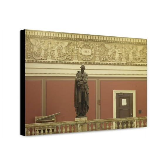 Canvas Print: Main Reading Room. Portrait Statue Of Gibbon Along The Balustrade