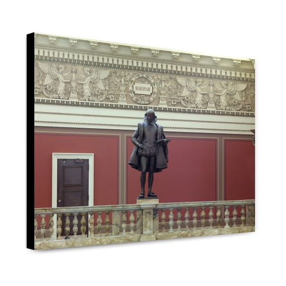 Canvas Print: Main Reading Room. Portrait Statue Of Shakespeare Along The
