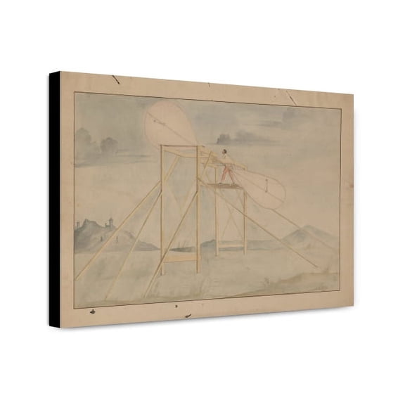 Canvas Print: Man Standing On A Platform Manipulating A Set Of Paddle-Like Wings