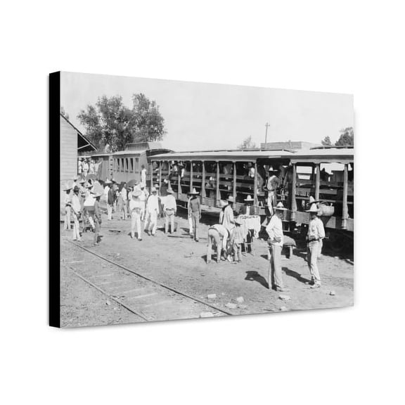 Canvas Print: Men Outside Train Stopped At Station, Altata Railway, Navolato