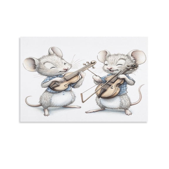 Canvas Print Mouse Music Band Artwork Print Painting Rat & Musical Instrument Canvas Wall Decor for Bedroom 08x12inch Wall Paintings Poster Prints Pictures Home Decor No Frame