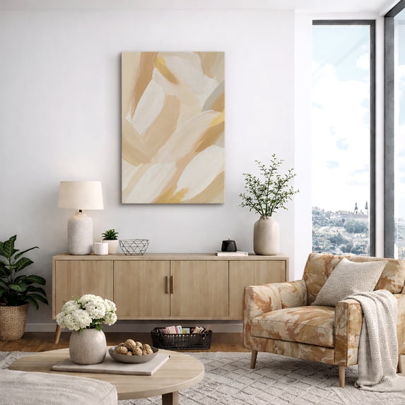 Canvas Print Neutral Abstract Wall Art Beige MInimalist Decorative for Living Room Bedroom - 24"x36"