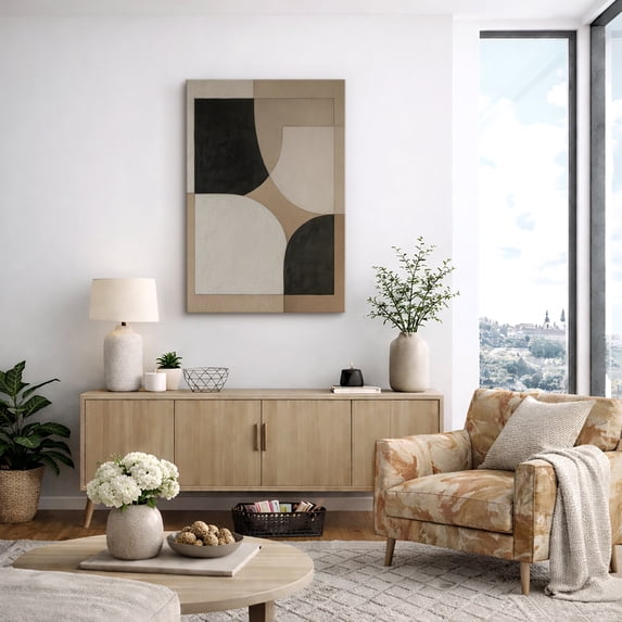 Canvas Print Neutral Geometric Wall Art Modern Abstract Decorative for Living Room Bedroom - 12"x18"