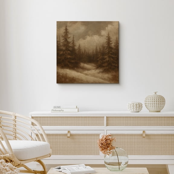 Canvas Print Pine Trees Wall Art Vintage Landscape Decorative for Living Room Bedroom - 12x12