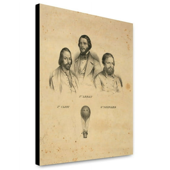 Canvas Print: Portraits Of Three Balloonists Ippolito Caffi, Francesco Arban, And