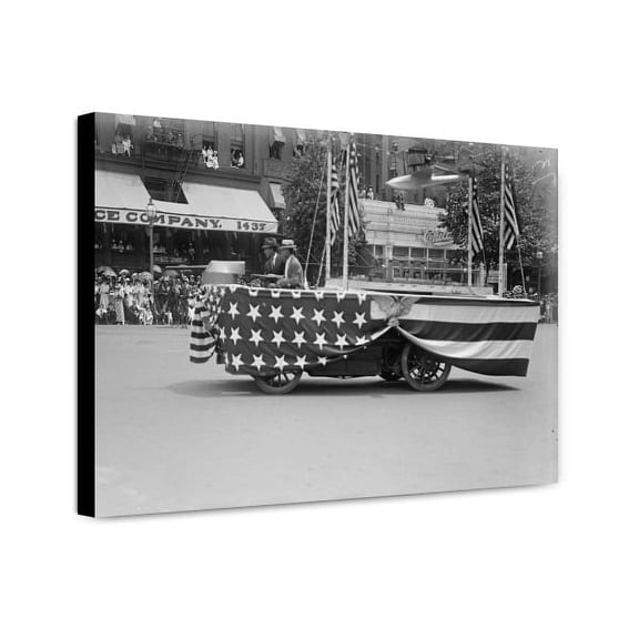 Canvas Print: Preparedness Parade. Battleship And Airplane Float, 1916