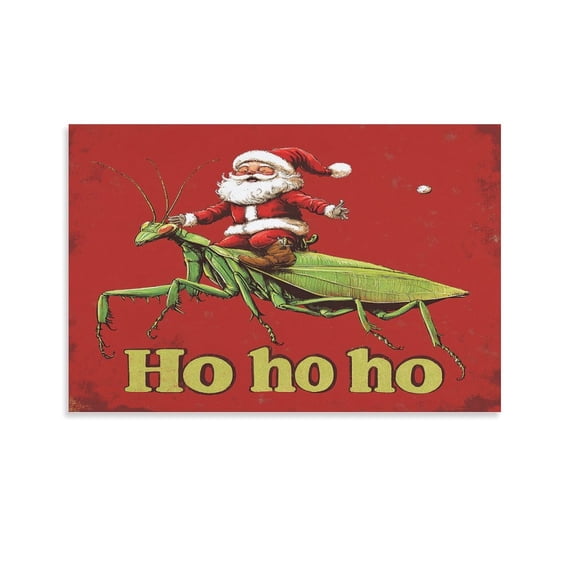 Canvas Print Santa On Praying Mantis Artwork Print Painting Christmas Praying Mantis Living Room Art 16x24inch Canvas Wall Art Artwork Wall Art For Kitchen No Frame