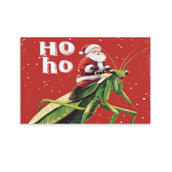 Canvas Print Santa On Praying Mantis Canvas Prints Wall Art Santa Riding Mantis Canvas Wall Decor for Bedroom 20x30inch for Bedroom Kids Room Unframed Wall Decor