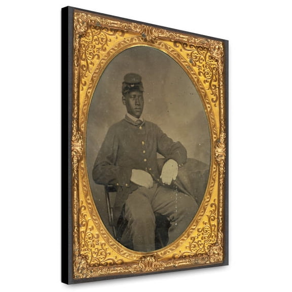 Canvas Print: Seated Black Soldier, Frock Coat, Gloves, Kepi, circa 1860