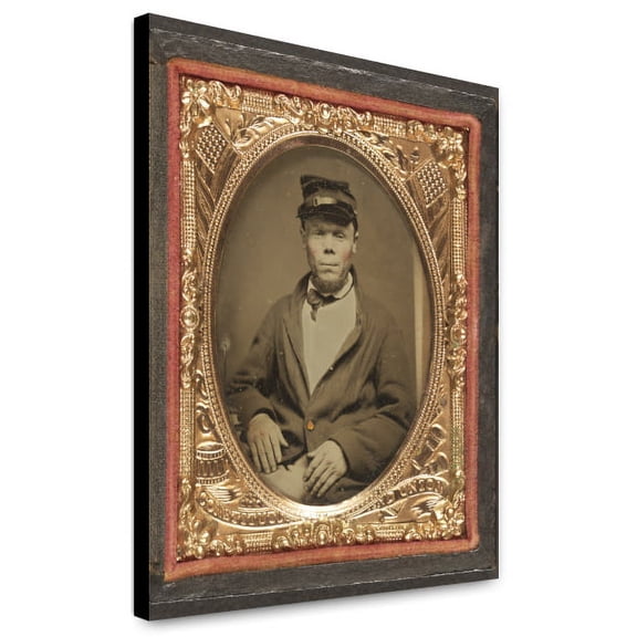 Canvas Print: Seated Soldier Wearing Four Button Sack With Kepi, Patriotic Matte