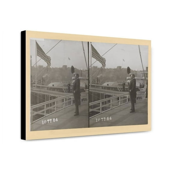 Canvas Print: Theodore Roosevelt Standing On Deck Of A Ship Waving With A Hat