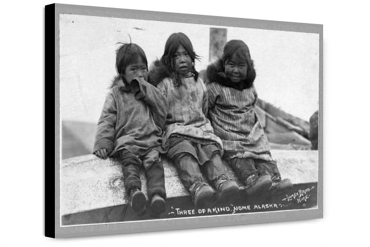 Canvas Print: Three Eskimo Children Seated Side By Side, circa 1900 ...