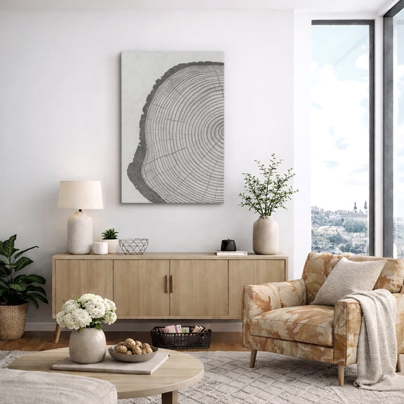 Canvas Print Tree Ring Wall Art Black and White Modern Decorative for Living Room Bedroom - 12"x18"