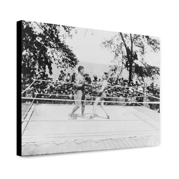 Canvas Print: Two Boxers In Outdoor Boxing Ring, Surrounded By Audience, 1919