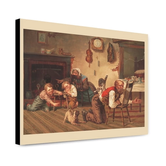 Canvas Print: Two Children Enjoying The Commotion Caused At Meal Time When A Dog