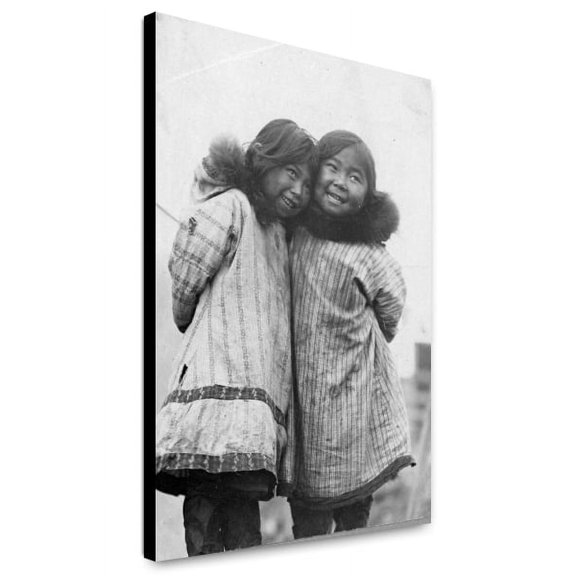 Canvas Print: Two Eskimo Girls Standing Side By Side, circa 1900