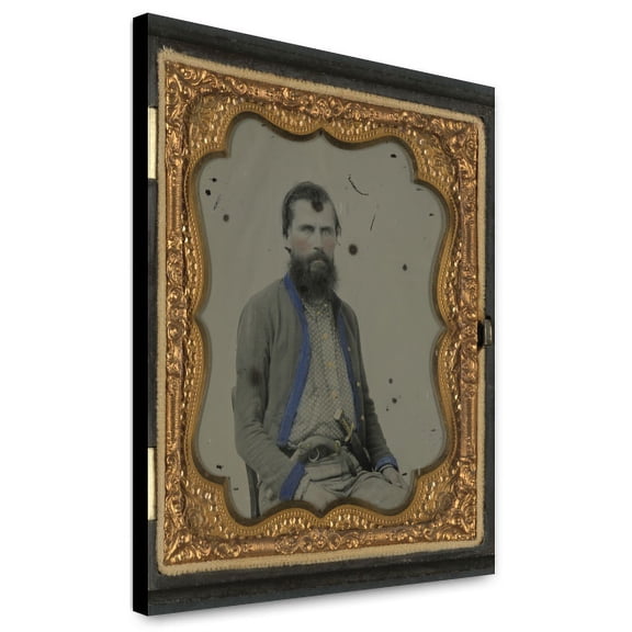 Canvas Print: Unidentified Soldier In Confederate Uniform With Pistol And Bowie