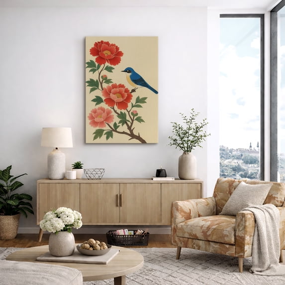 Canvas Print Vintage Bird Wall Art Chinese Style Decorative for Living Room Bedroom - 32"x48"