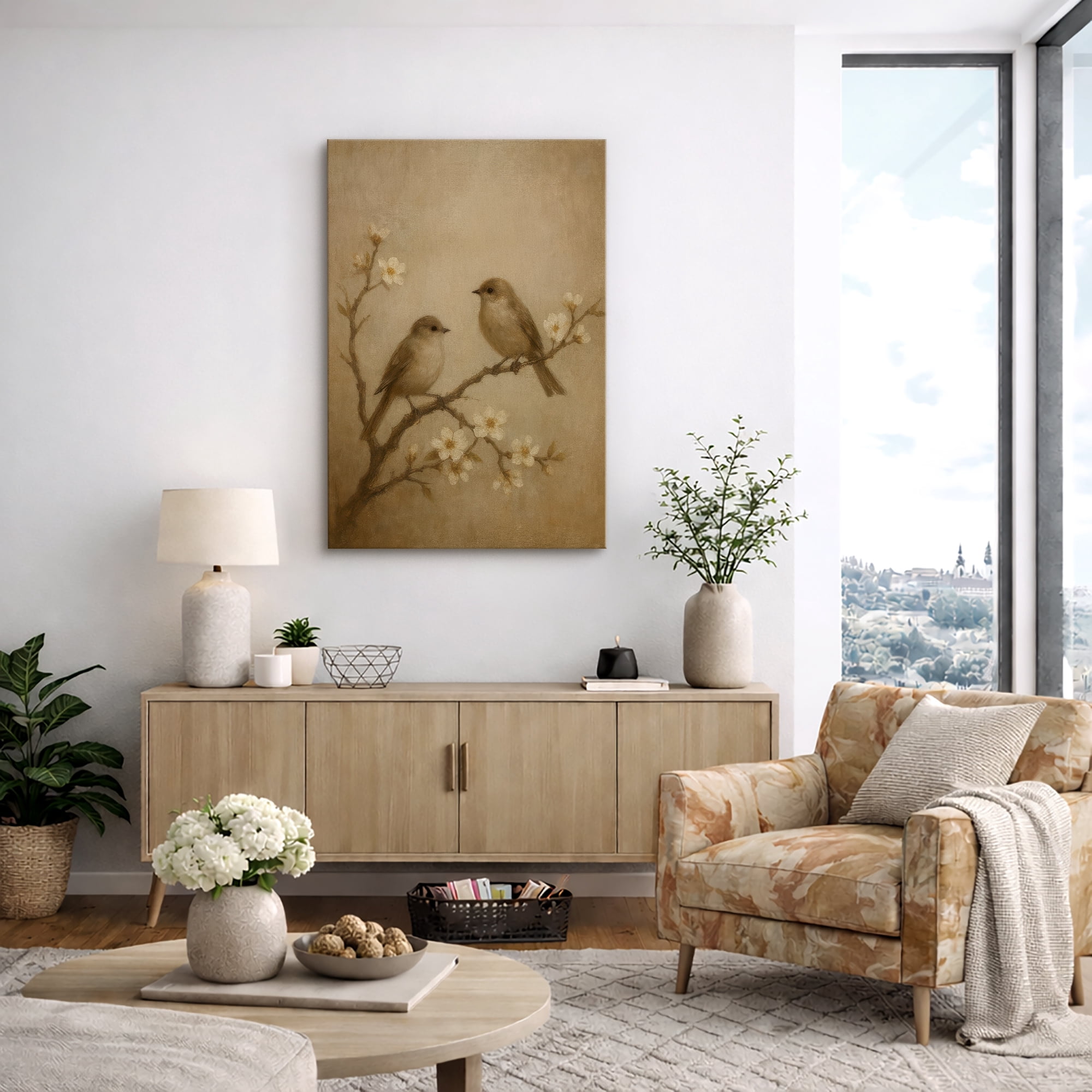 Canvas Print Vintage Bird Wall Art Zen Japandi Decorative for Living ...