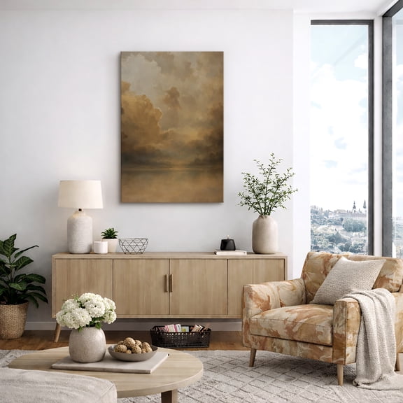 Canvas Print Vintage Cloud Landscape Wall Art Neutral Vintage Decorative for Living Room Bedroom - 12"x18"