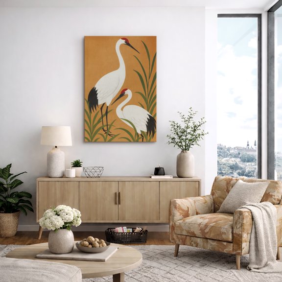 Canvas Print Vintage Crane Wall Art Chinese Style Decorative for Living Room Bedroom - 12"x18"