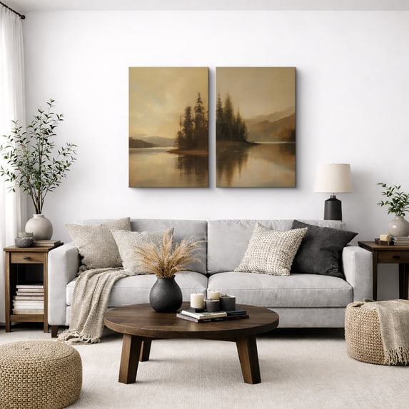 Canvas Print Vintage Landscape Wall Art Set of 2 Modern Farmhouse Decorative for Living Room Bedroom - 24"x36" x 2
