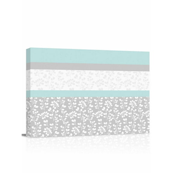 Canvas Print Wall Art Abstract Aqua Grey Stripes Floral Plant Modern Vintage Framed Canvas Art Wall Decor Pictures Painting Morden Artwork for Living Room Bedroom, Ready to Hang - 12"x16"