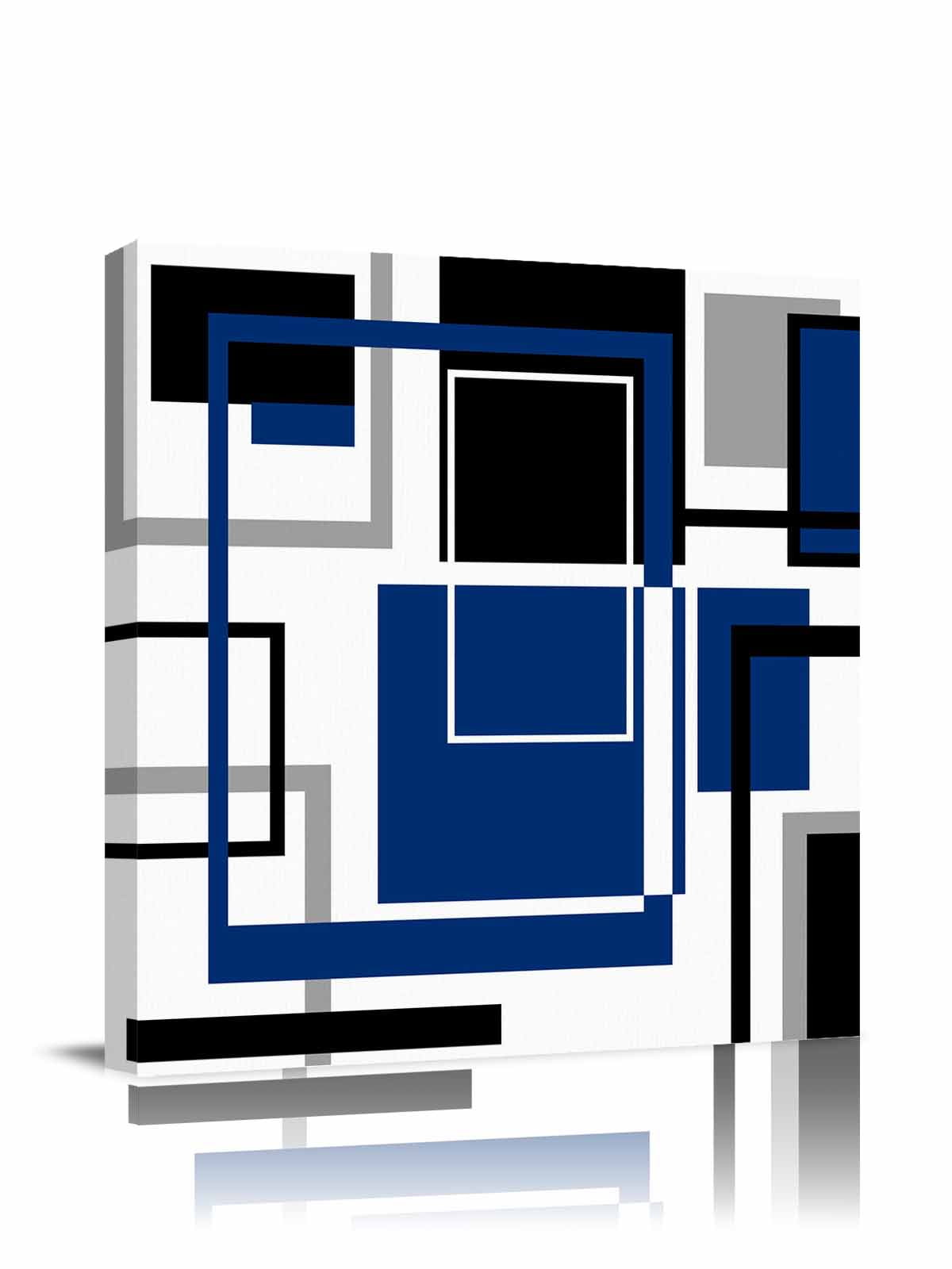 Canvas Print Wall Art Abstract Lines Art Black Blue Geometric Modern Stripe Framed Canvas Art Wall Decor Pictures Painting Morden Artwork for Living Room Bedroom, Ready to Hang, 12"x12"