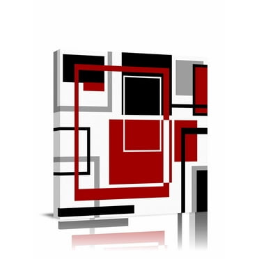 Canvas Print Wall Art Abstract Lines Art Black Red Geometric Modern Stripe Framed Canvas Art Wall Decor Pictures Painting Morden Artwork for Living Room Bedroom, Ready to Hang, 20"x20"