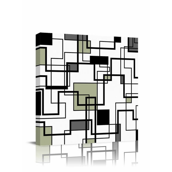 Canvas Print Wall Art Abstract Lines Art Modern Black Sage Green Stripe Framed Canvas Art Wall Decor Pictures Painting Morden Artwork for Living Room Bedroom, Ready to Hang, 24"x24"