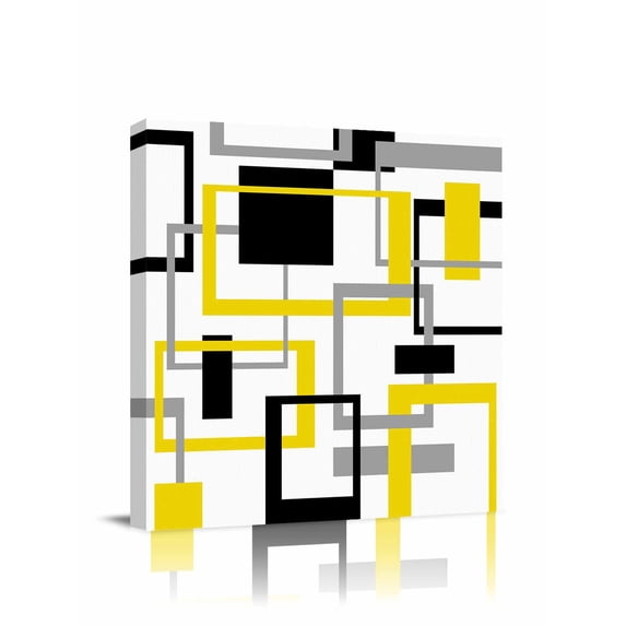 Canvas Print Wall Art Abstract Lines Black Yellow Geometric Square Frame Framed Canvas Art Wall Decor Pictures Painting Morden Artwork for Living Room Bedroom, Ready to Hang, 12"x12"