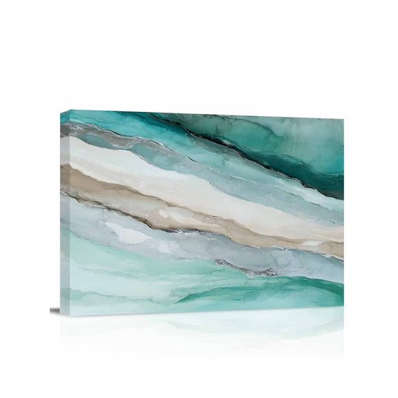 Canvas Print Wall Art Abstract Marble Texture Cyan Brown Gradient Waves Framed Canvas Art Wall Decor Pictures Painting Morden Artwork for Living Room Bedroom, Ready to Hang - 12"x16"
