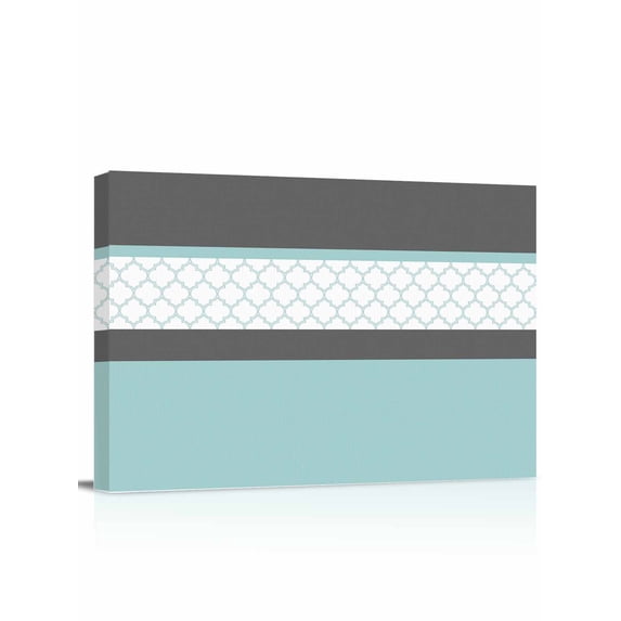 Canvas Print Wall Art Abstract Teal Grey Stripes Moroccan Geometric Modern Retro Framed Canvas Art Wall Decor Pictures Painting Morden Artwork for Living Room Bedroom, Ready to Hang - 12"x16"