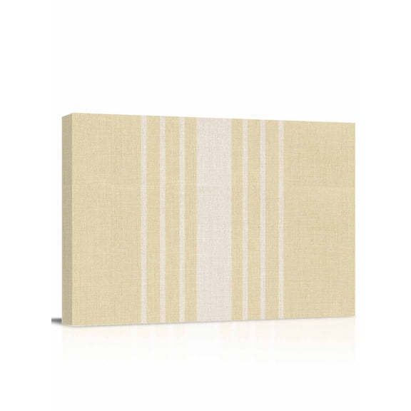Canvas Print Wall Art Abstract White Striped Simple Yellow Linen Texture Framed Canvas Art Wall Decor Pictures Painting Morden Artwork for Living Room Bedroom, Ready to Hang - 12"x16"