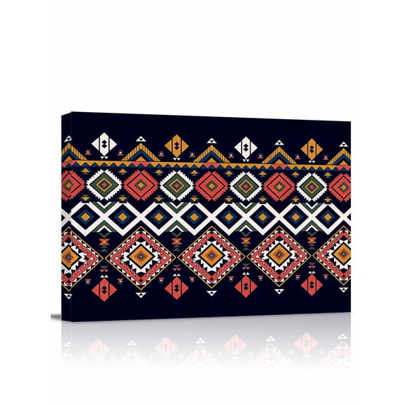 Canvas Print Wall Art Aztec Geometric Pattern Tribal Vintage Framed Canvas Art Wall Decor Pictures Painting Morden Artwork for Living Room Bedroom, Ready to Hang - 12"x16"