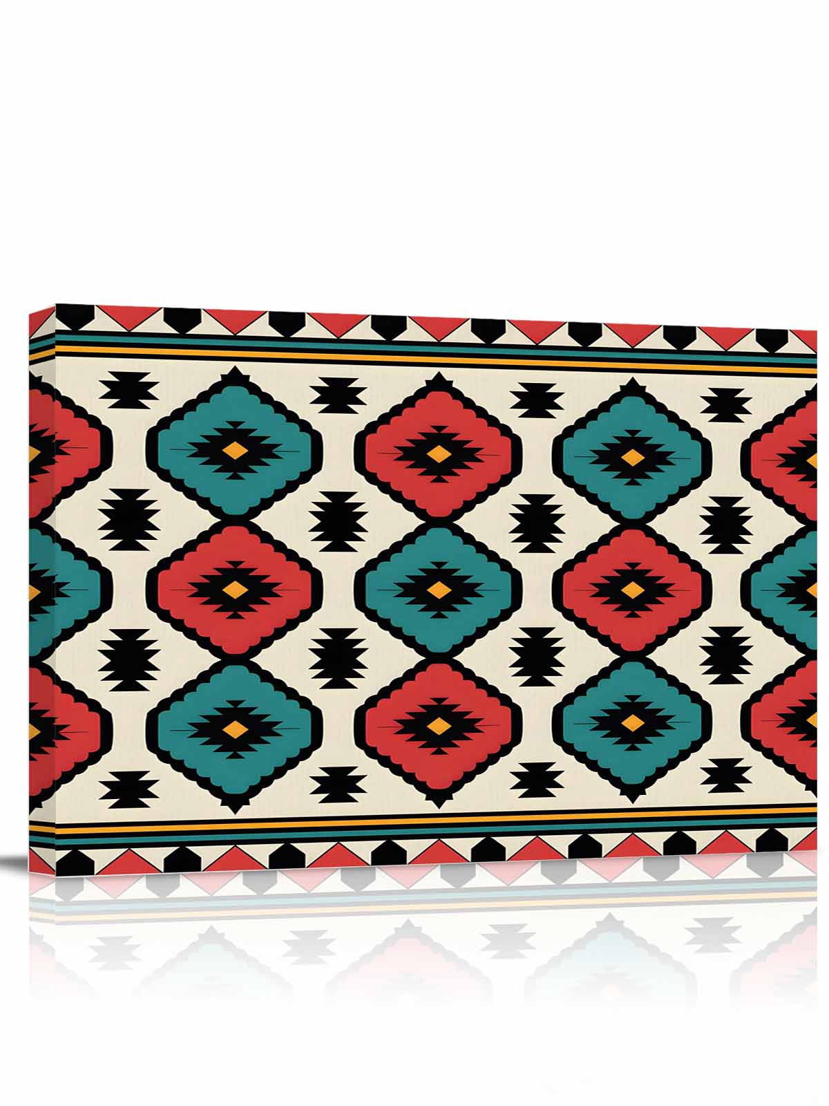 Canvas Print Wall Art Aztec Tribe Red Green Rhombus Geometric Pattern ...