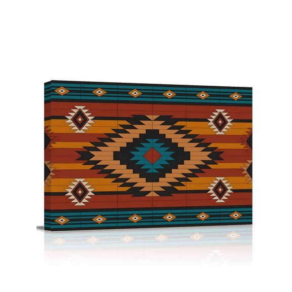 Canvas Print Wall Art Aztec Tribe Rhombus Geometric Pattern Striped Background Framed Canvas Art Wall Decor Pictures Painting Morden Artwork for Living Room Bedroom, Ready to Hang - 12"x16"