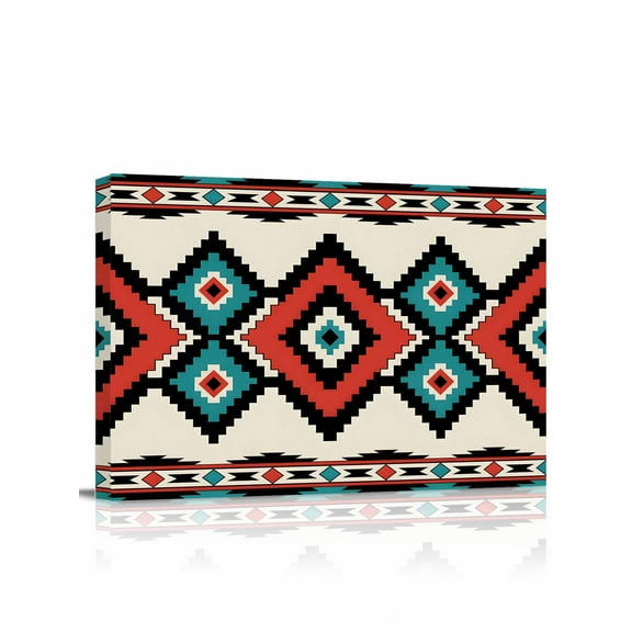 Canvas Print Wall Art Aztec Tribe Rhombus Mosaic Geometric Pattern Framed Canvas Art Wall Decor Pictures Painting Morden Artwork for Living Room Bedroom, Ready to Hang - 12"x16"