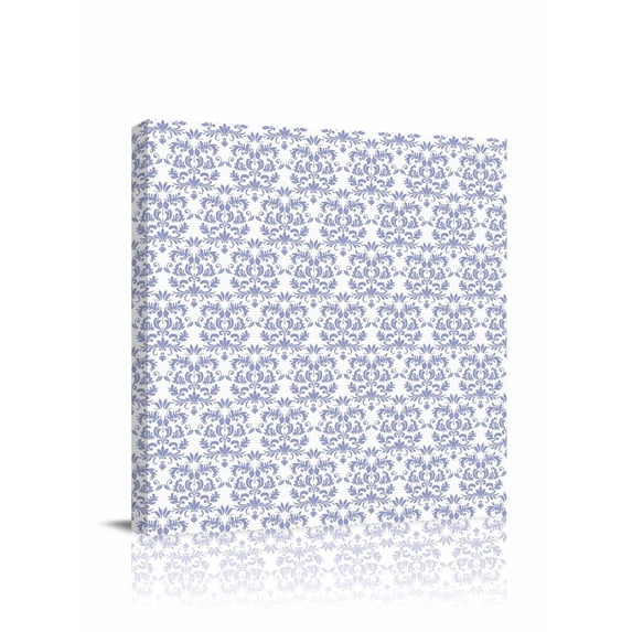 Canvas Print Wall Art Baroque Pattern Light Blue Vintage Abstract Flowers Texture Framed Canvas Art Wall Decor Pictures Painting Morden Artwork for Living Room Bedroom, Ready to Hang, 16"x16"