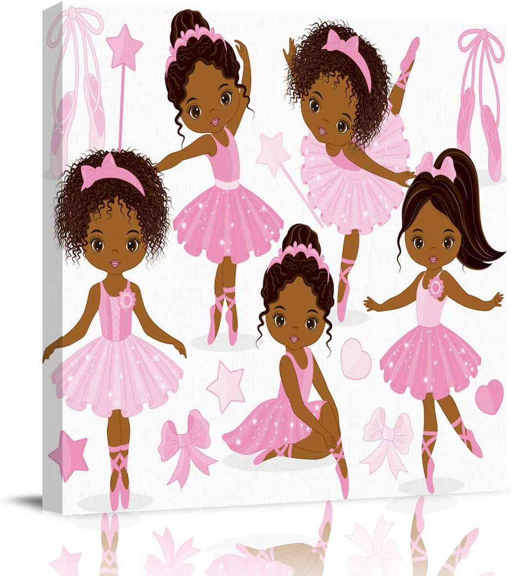 Canvas Print Wall Art for Bathroom Kitchen Wall Decor Cute Girl Ballerina Dancer Gymnastic Pattern Picture Painting Contemporary Artwork Stretched and Framed for Bedroom 16x16in