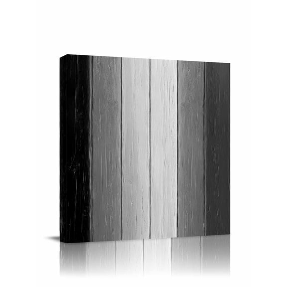Canvas Print Wall Art Black And White Grey Gradient Wood Grain Farmhouse Striped Framed Canvas Art Wall Decor Pictures Painting Morden Artwork for Living Room Bedroom, Ready to Hang, 16"x16"