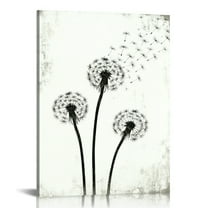 Canvas Print Wall Art Black & White Grunge Dandelion Flower Set Nature Plants Digital Art Modern Art Rustic Dramatic Dark Duotone for Living Room, Bedroom, Office 16x24in