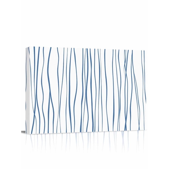 Canvas Print Wall Art Blue Wave Lines Art Minimalist Abstract Navy Blue Texture Framed Canvas Art Wall Decor Pictures Painting Morden Artwork for Living Room Bedroom, Ready to Hang - 12"x16"