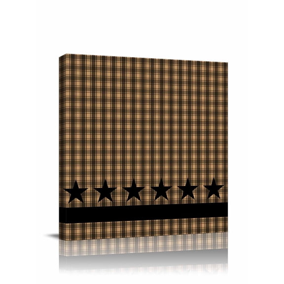 Canvas Print Wall Art Checkered Art Abstract Brown Plaid Stars Decor Framed Canvas Art Wall Decor Pictures Painting Morden Artwork for Living Room Bedroom, Ready to Hang, 28"x28"