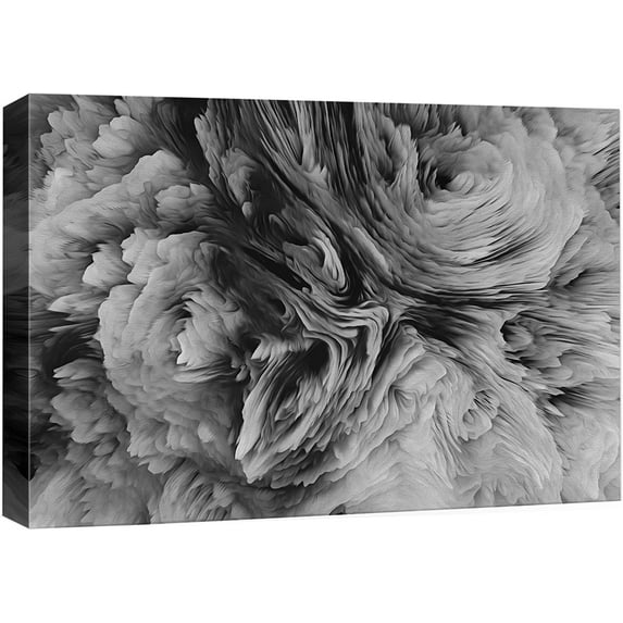 Canvas Print Wall Art Dark 3D Textured Display Geometric Shapes Digital Art Modern Art Alternative Dramatic Duotone Black and White for Living Room, Bedroom, Office - 12"x18"